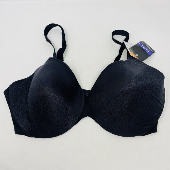Bali Womens Size 40DD Shaping Underwire Lightly Lined Bra Black Scroll 3722 2421 - Picture 1 of 6